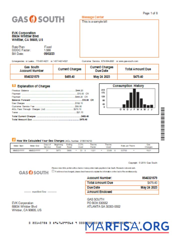 Downloadable Gas South utility business bill, SCR template